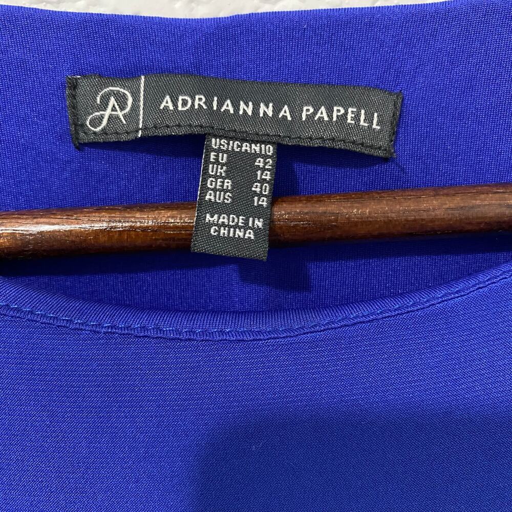 Adrianna Papell Blue Knee Length Dress Size 10 Ruched Waist Cap Sleeve Work - Picture 4 of 11